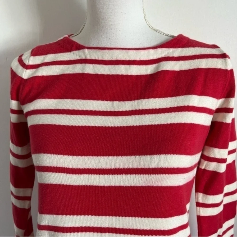 J. Crew • Cherry Red Striped Boatneck Sweater